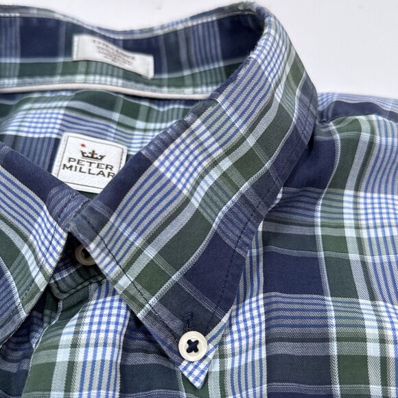 Peter Millar Shirt Men’s Size‎ XL Blue Green Plaid Short Sleeve Button Down - Picture 4 of 8